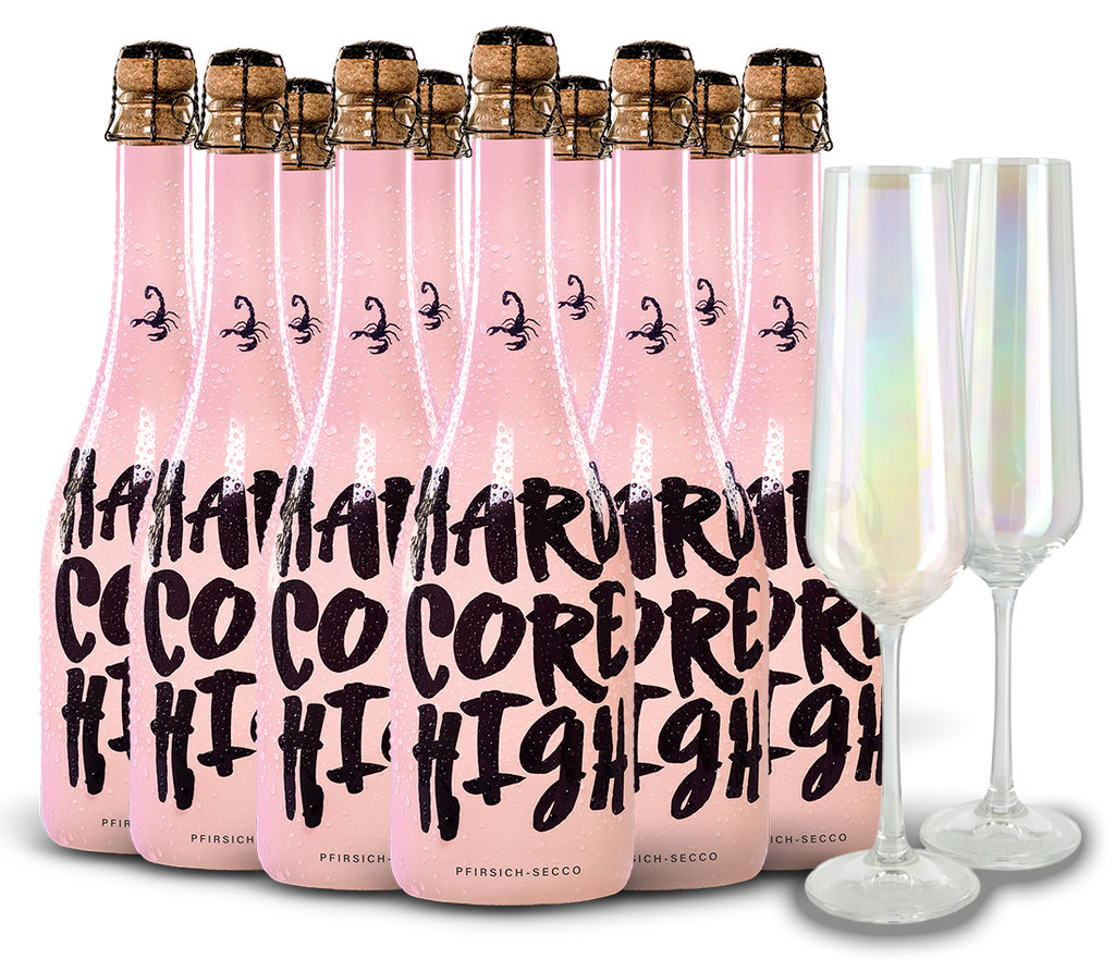 HARDCORE HIGH – Set aus 10 Flaschen und 2 Sektkelchen